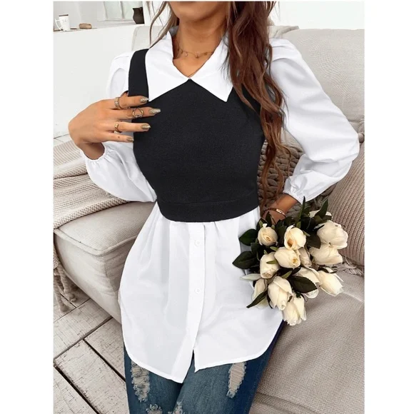 2 in 1 Black Knit Vest on White Button Down Shirt - Picture 6 of 10